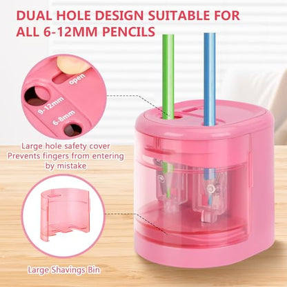 Electric Pencil Sharpener, Double Hole (Pink) - color: Pink