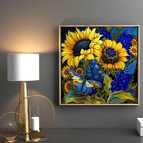 Sunflower Diamond Art Painting Kits for Adults, Stained Glass Full Drill Diamond Dots Paintings for Beginners, Round 5D Paint with Diamonds Pictures Gem Art Painting Kits DIY Crafts Kits 14x14inch - color: c