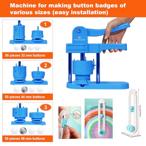 Button Maker Machine Multiple Sizes 1.26+1.73+2.28 inch Pin Maker Machine,150pcs Button Badge Making Supplies,Button Press Machine for DIY Personalized Pinback Buttons Children DIY Gift(Blue) - color: blue
