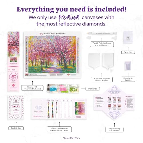 DIAMOND ART CLUB Cherry Blossom Trees Diamond Art Kits for Adults | Premium Diamond Painting Kit, Fun DIY Crafts for Adults, Round Diamond Art Canvas, 17" x 13" (42.6 x 32.8 cm) - color: Cherry Blossom Trees