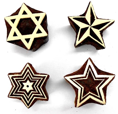 Shining Four Stars Wooden Blocks Stamps for Printing on Textiles, Pottery Crafts,Henna, Scrapbooking (Set of 4) - size: Pack # 102
