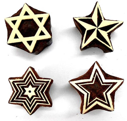 Shining Four Stars Wooden Blocks Stamps for Printing on Textiles, Pottery Crafts,Henna, Scrapbooking (Set of 4) - size: Pack # 102