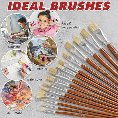 DUGATO Paint Brush Set 15pc with Pop-Up Case, Palette Knife & Sponges - color: White