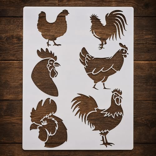 Chicken Stencil | Reusable Farmhouse Farm Stencils for Painting on Wood, Glass, Wall, Rock, Fabric, Walls, Canvas, Glassware | Rooster Farm Animals Stencil 8.5"x 11"