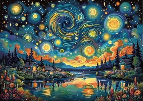 Starry Night Diamond Art Kits for Adults, Crafts 5D Diamond Painting Dot Kit for Adult Beginners, Landscape Van Gogh DIY Round Dots Full Drill Diamonds Paintings for Home Wall Decor Gifts 12X16 Inch - color: C04