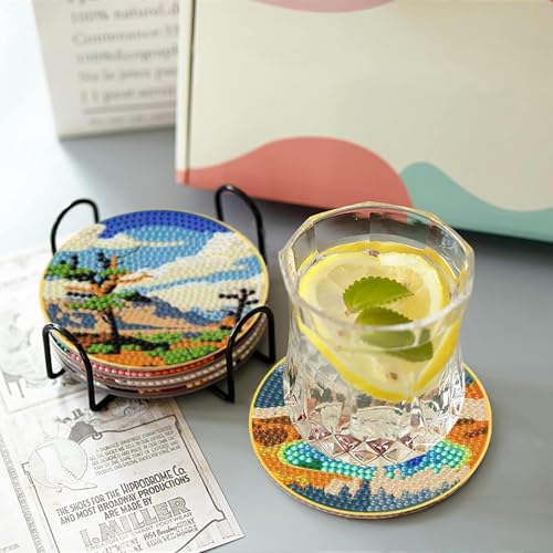 Clendo 8 Pcs National Park Diamond Art Coasters Kit with Holder,Small Landscape Diamond Art Kits for Adults Beginners, Diamond Painting Coasters Arts and Crafts Kits - color: Jxbd107-us
