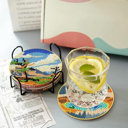 Clendo 8 Pcs National Park Diamond Art Coasters Kit with Holder,Small Landscape Diamond Art Kits for Adults Beginners, Diamond Painting Coasters Arts and Crafts Kits - color: Jxbd107-us