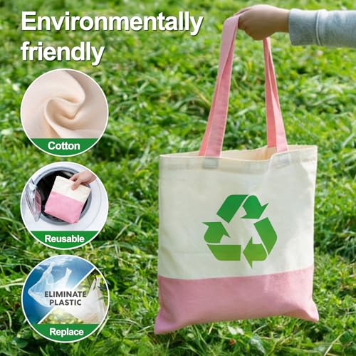 Canvas Tote Bag with Zipper for Women, Halloween Trick or Treat Bags Bulk | 13.8" x 15.3" Fashionable Two-Tone Cotton Tote Bag for Crafts, DIY Your Creative Designs - color: [A2] Beige / Pink