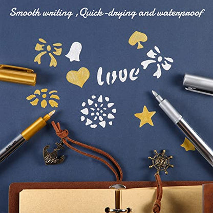 Gersoniel 6 Pack Gold and Silver Metallic Marker Pen, Permanent Paint Pen | 1.5mm Fine Point Tip, Metallic Paint Pen, for Christmas DIY Crafts Painting Paper Cards Writing Signature Lettering - size: 1 Count (Pack of 6)