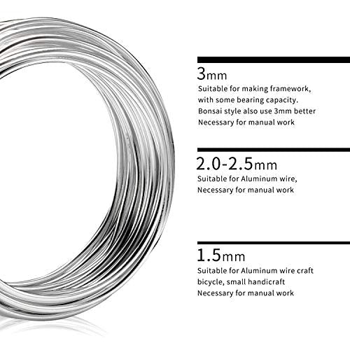 Aluminum Wire Silver 9 Gauge (3.0 mm) 32.8 Ft (10 M) Anodized Bendable Metal Craft Wire for DIY Floral - color: Silver