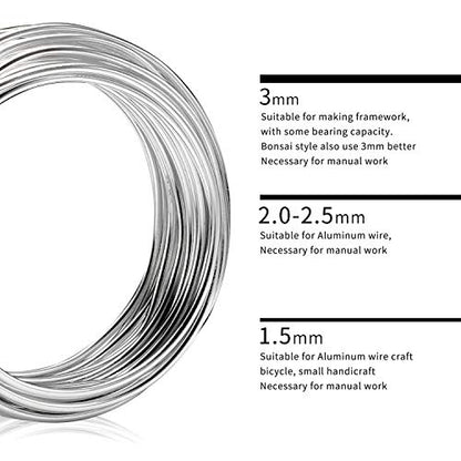 Aluminum Wire Silver 9 Gauge (3.0 mm) 32.8 Ft (10 M) Anodized Bendable Metal Craft Wire for DIY Floral - color: Silver