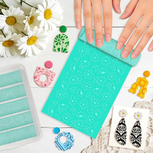 beinkmake 5Pcs Daisy Pattern Polymer Clay Texture Rollers, Plastic Clay Tools with Storage Case for DIY Jewelry Making, Scrapbooking, Pottery Crafting - color: Daisy