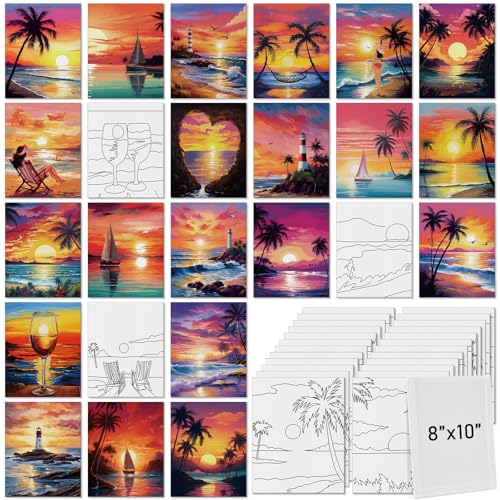 Tinlade 24 Pcs Pre Drawn Canvas for Painting Stretched,Sea Sunset - size: Sea Sunset