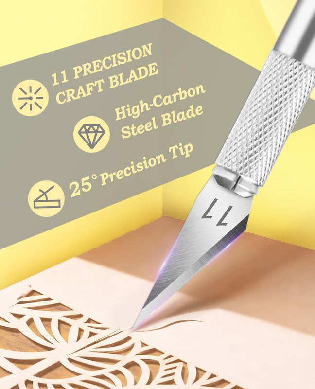DIYSELF Exacto Knife Set with 20#11 Blades, Aluminum Handle, 6-Inch Ruler | Exacto Knife Kit for DIY, Art & Model Making, Hobby Knife Set for Crafters & Hobbyists, Aluminum Handle, Silver - color: Silver-20