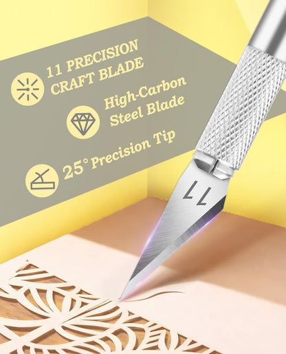 DIYSELF Exacto Knife Set with 20#11 Blades, Aluminum Handle, 6-Inch Ruler | Exacto Knife Kit for DIY, Art & Model Making, Hobby Knife Set for Crafters & Hobbyists, Aluminum Handle, Silver - color: Silver-20
