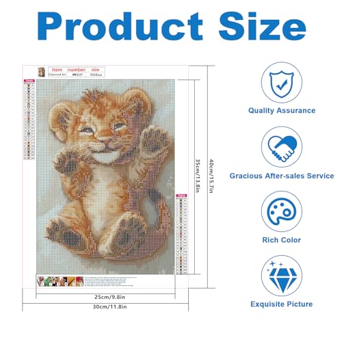 5D Diamond Painting Kits for Beginner, Cute Lion Cub Full Round Drill Diamond Art Kits for Adults, Adorable Animal Paint by Diamonds, DIY Diamond Painting Dot Gem Art for Home Wall Decor 11.8X15.7inch - color: Cute Lion
