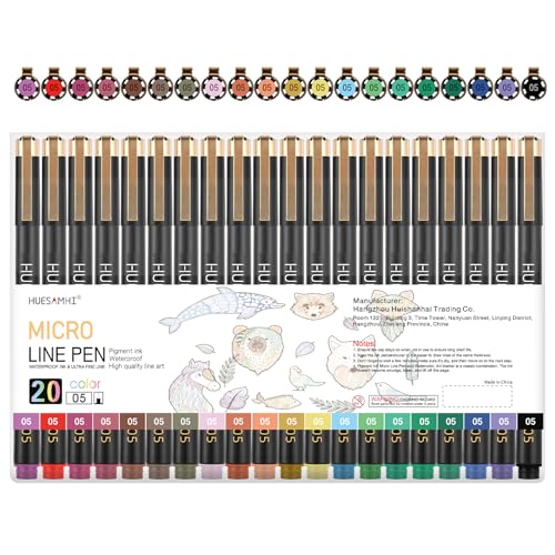 05 Micro Pen, 20 Colors Waterproof Ink 0.48mm Fine Tip FineLiner Pens for Art Drawing, Illustration, Sketching, Anime, Manga, Coloring, Bullet Journal, and Technical Writing - color: Multicolor