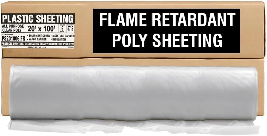 Aluf Plastics 6 MIL Thick Extra Strong Heavy Duty Fire Retardant Clear All Purpose Vapor and Moisture Barrier Sheet Tarp/Drop Cloth - 20' x 100' for Painting & Furniture (1 Pallet of 25 Rolls) - color: Clear, style: 20ft x 100ft Flame Retardent Sheeting,