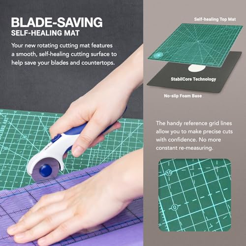 Calibre Art Rotating Self Healing Cutting Mat 14x14 (13" Grid), Quilting | Perfect for Quilting & Art Projects. Smooth, Non-detachable Rotation, Warp-Proof & Odorless, EN 71-3 Certified.
