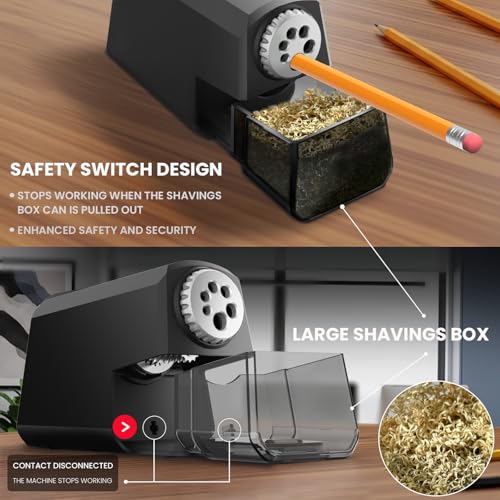Heavy Duty Electric Pencil Sharpener – 6-Hole for 6-12mm Pencils, Auto Start/Stop, Fast 4s Sharpening, Zinc Alloy Blade, 10,000+ Sharpenings – Ideal for Classroom, Office & Art Use(S260) - color: Black