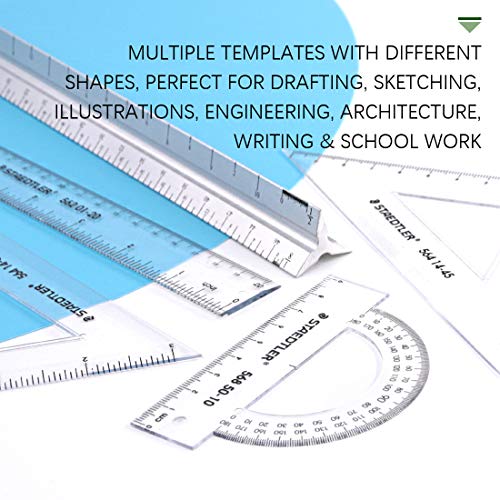 Keadic 12Pcs Geometric Drawings Templates, Geometry Ruler Plastic, Clear Shape Template Yellow Architect Scale Measuring Ruler Drafting Stencils Measuring Tools for Designing and Building