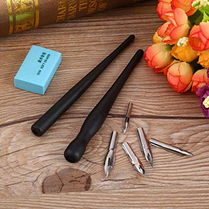 Manga Pen Cartoon Comic Pen Nib Drawing Tools Comic Dip Pen Set with 2 Black Pen Holders 5 Nibs 1 Drawing Eraser