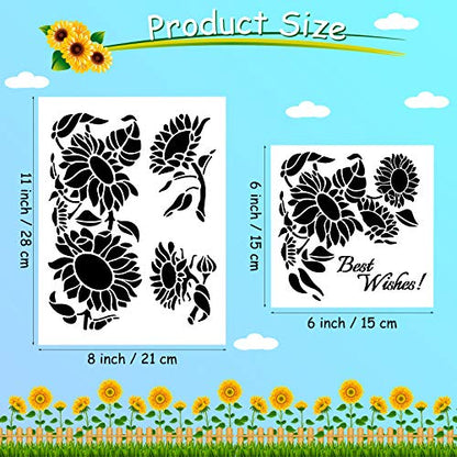 Tenare 9 Pieces Reusable Painting Stencil Plastic Paint Stencils Summer Pattern Drawing Templates Reusable Craft for Painting(Sunflowers) - style: Sunflowers