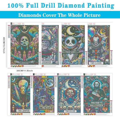 VeGuude 8 Pack Halloween Diamond Art Kits for Adults Colorful Tarot Art - color: DP01086