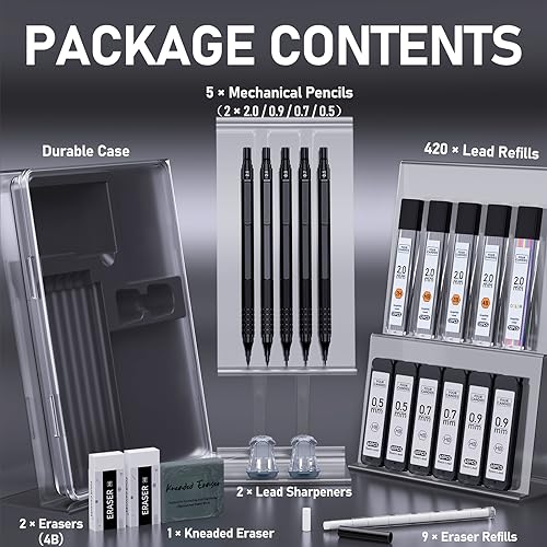 Four Candies 25PCS Art Mechanical Pencil Set + Mechanical Pencil Set Black
