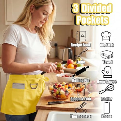 TOSHE Waist Apron 3 Pockets Waterdrop Resistant Cotton Server,Chef,Waitress - color: Yellow