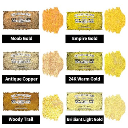 Metallic Acrylic Paint Ink-Water Resistant Drawing Inks Set-24K Gold Alcohol Ink-Mica Paint for Resin, Rock,Markers Refill,Wood,Crafts (Fallen Leaves Starlight Set)
