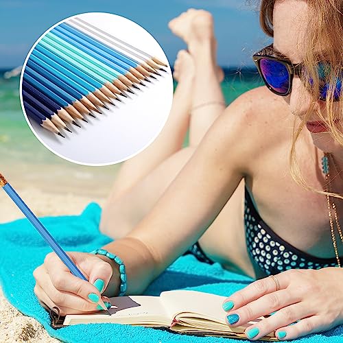 TecUnite 60 Pcs HB Pencils #2 Unsharpened Wood Cased Pencils with Eraser Hexagonal Pencil Cute Graphite No 2 Pen for Adults Gifts Exam School Office Sketching Learning(Blue Green Series, Gold) - color: Blue Green Series, Gold