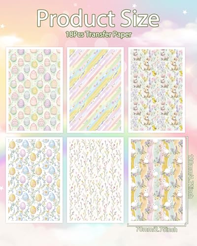 Puocaon Easter Polymer Clay Transfer Paper - 18 Pcs Spring Floral Eggs Rabbits Bunny Easter Clay Transfer Sheets for Earrings Jewelry Making - color: flower rabbits