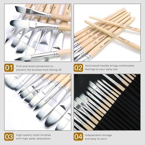 Artecho 32 Pcs Acrylic Paint Brushes Set with Case | Artist Painting Supplies Kit, Professional Painting Tools For Oil Watercolor Gouache Canvas