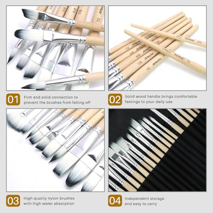 Artecho 32 Pcs Acrylic Paint Brushes Set with Case | Artist Painting Supplies Kit, Professional Painting Tools For Oil Watercolor Gouache Canvas