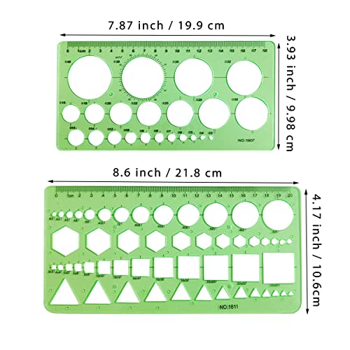 Circle Templates Geometric Drawings Drafting Stencils Measuring Tools Artist Design Drawing Aid Tool Geometry Ruler, 2 Pack