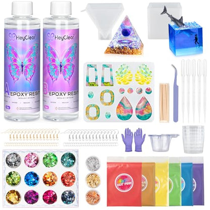 HeyClear 16oz Epoxy Resin Kit with Molds Clear for Beginners DIY Crafts - size: 16oz kit