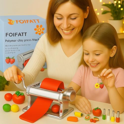 Polymer Clay Press Machine, Craft Clay Mixers Machine and 40PCS Polymer Clay Cutters Mold, Stainless Steel Handmade Clay Rolling Machine for DIY Craft - 6 Thickness Options - color: Orange Clay Press