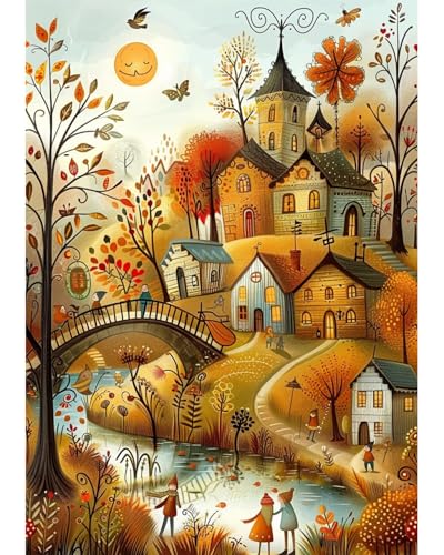 Fall Landscape Diamond Art Kits for Adults, Easy Crafts 5D Diamond Painting Dot Kit for Adult Beginners, Autumn DIY Round Dots Full Drill Diamonds Paintings Arts for Home Wall Decor Gifts 12X16 Inch - color: C19