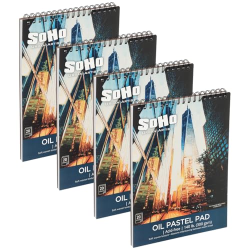 SoHo Urban Artist Fine Textured Professional Pastel Paper Pad - 140 lb - 4 Pk 9x12 -Acid-Free Fine Textured Canvas w/Glassine Sheets, 80 Total Perforated Sheets, Durable Oil Pastel Pad for Artists - size: 9x12" - Set of 4
