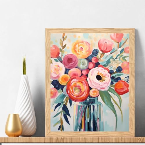 Natuyalo Flowers Paint by Numbers Kit for Adults - Flowers in a Vase Paint by Number on Canvas Without Frame, DIY Acrylic Painting for Ideal Gift Home Wall Decor (16x20 Inch) - color: ART-04
