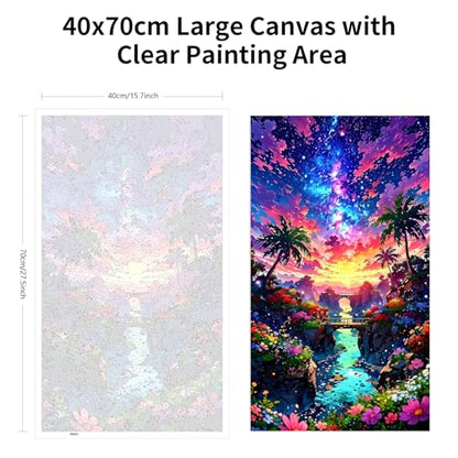 ARTGOTO Large Paint by Numbers for Adults Fantasy Tropical Landscape | 15.7x27.5inch/40x70cm Paint by Number Kit on Canvas, Starry Sky Sunset Acrylic Painting Set with Brushes, No Frame - color: PBN059