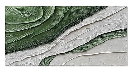 Art Hand-Painted Green Texture Oil Painting Modern Abstract Canvas Art Home Wall Decoration 24x48 inches - color: Dn167