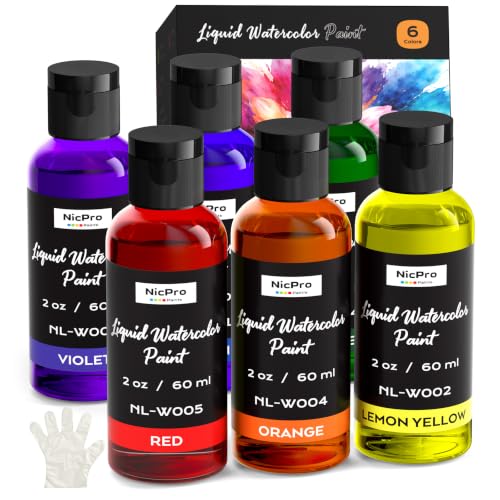 Nicpro 6 Colors Liquid Watercolor Paint Set, 2 oz Concentrated Water Color - color: 6 Colors, size: 2 Fl Oz (Pack of 6)