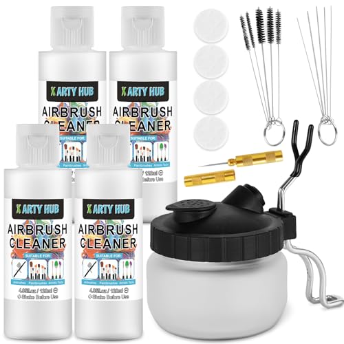 X ARTY HUB Airbrush Cleaning Kit, 16.2 fl oz Cleaner, Cleaning Pot & Tools | Easily Handles Water-Based and Acrylic Paints, Glass Airbrush Cleaning Pot, Air Brush Cleaning Tools, Airbrush Cleaner Kit - size: Airbrush Cleaning Kit with 16.2 fl oz Cleaner