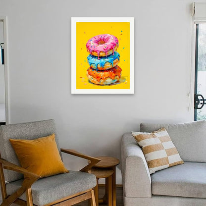 Donut Painting Paint by Numbers Kit for Adults - DIY Dripping Glazed Doughnuts with Sprinkles on Canvas 16x20In, Frameless Acrylic Paint Set, Suitable for Beginners, Art for Kitchen or Café Decor