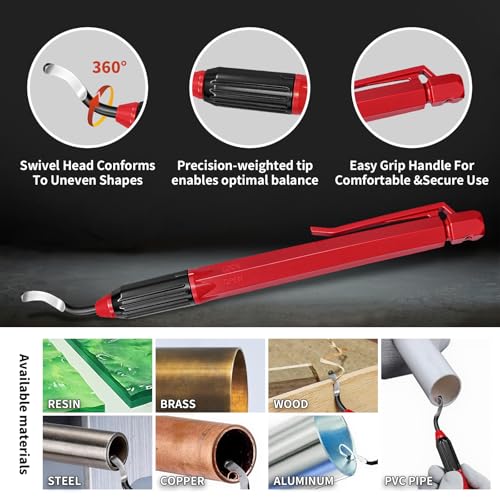 AFA Tooling Pen Deburring Tool, 11 M2 HSS Blades, Red Handle & Clip | Built for 3D printing, metal, PVC, copper, resin and plastic; 360-degree rotation reaches deep bores, cross holes, curves - size: 11PCS / BS1010