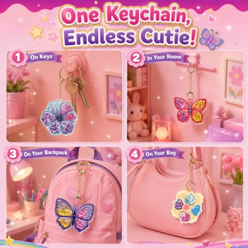 DIY Glitter Craft Kit with Keychains - Mess-Free Arts and Crafts for Kids Ages 4-8, Fun Shake-It Activity, Creative Travel Toys, Party Favors & Birthday Gifts for Girls 4-9 - color: Purple