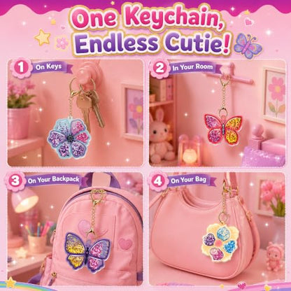 DIY Glitter Craft Kit with Keychains - Mess-Free Arts and Crafts for Kids Ages 4-8, Fun Shake-It Activity, Creative Travel Toys, Party Favors & Birthday Gifts for Girls 4-9 - color: Purple