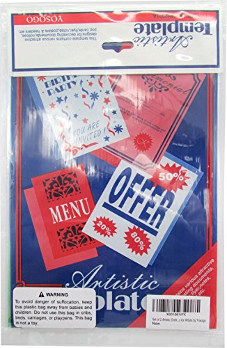 Set of 2 Plastic Stencil Art Templates Drafting Ruler with Various Cut Out Designs for Art and Craft Projects, Artistic Drawing, Tracing, Painting - Ideal for Professionals, Students and Kids